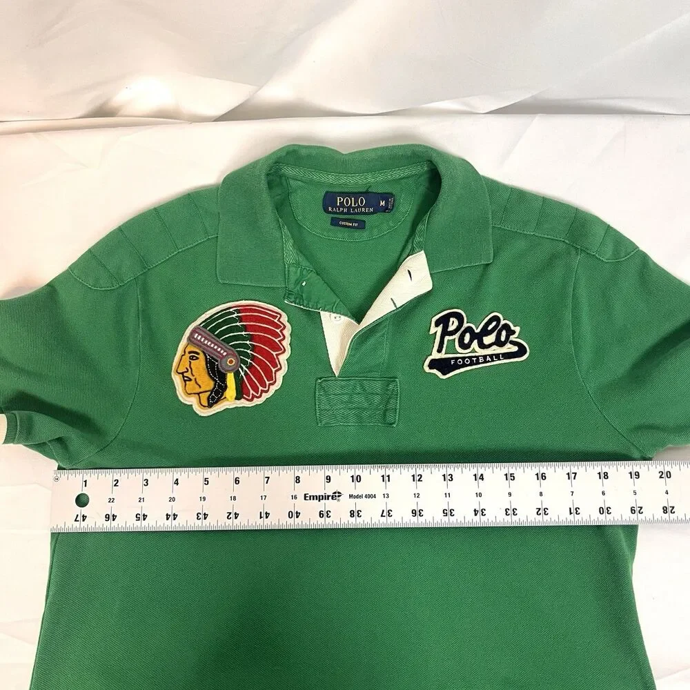 Polo Ralph Lauren Football Rugby Shirt Green Custom Fit Men’s Medium M Patches